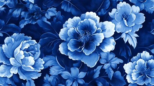 Blue Blooms Against Midnight Canvas.