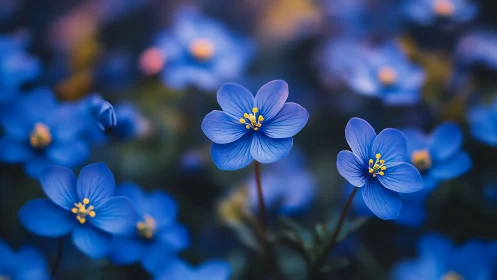 Delicate Blue Forget-Me-Nots in Shallow Depth Focus.