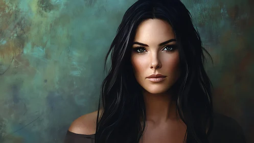 Storm-eyed muse in shadowed teal, a digital midnight portrait.