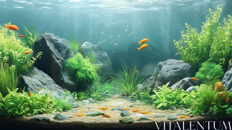 Sunlit underwater garden welcomes bright fish in calm water