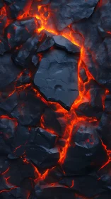 Molten Lava Flows Through Fractured Dark Stone Landscape