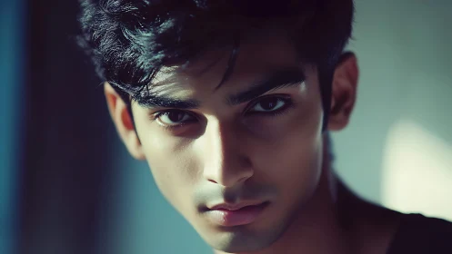 Intense close-up portrait under dramatic side lighting.