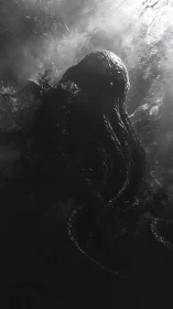 Colossal abyssal entity emerging through stormlit mist.