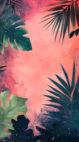 Sunset jungle frame of lush tropical leaves in bloom.