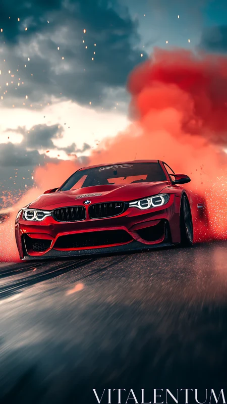 Dynamic drift sports coupe in cinematic 3D action frame.