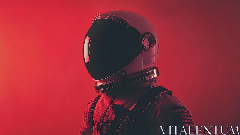 Crimson nebula light quietly crowns this solitary astronaut