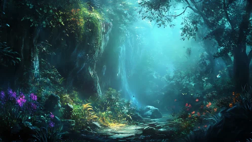 Enchanted Underground Grotto with Waterfall.