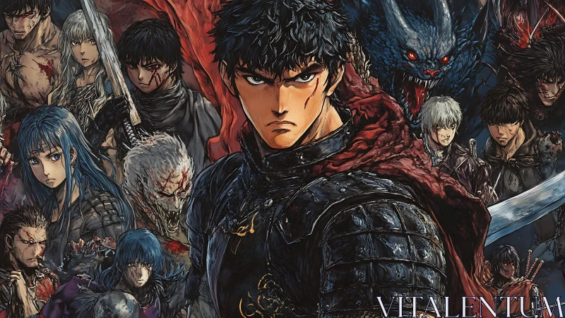 Brooding warrior stands strong among allies and lurking monsters