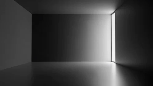 Minimalist grey room with vertical light slit and hard shadows.