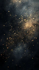 Gold dust particles scattered across dark textured background.