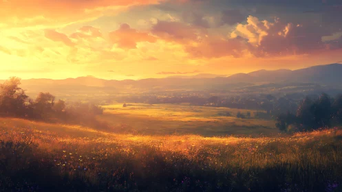 Sunset braids gold and shadow across a dreaming valley