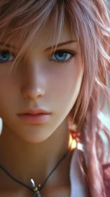 Soft-lit anime heroine gazes ahead with quiet resolve