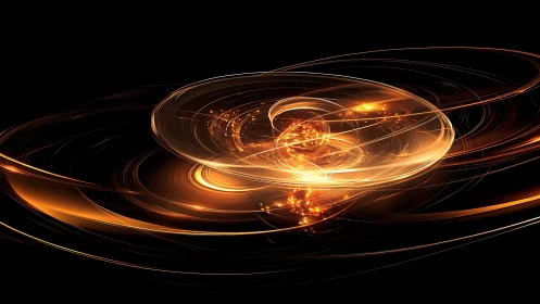 Glowing golden energy swirl on dark abstract background.