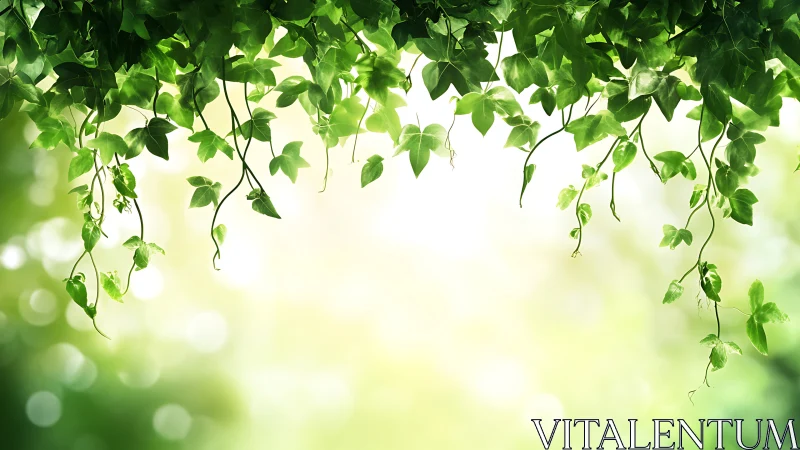 Sunlit Ivy Canopy with Soft Bokeh Gradient Background.