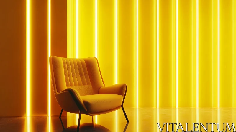 Mid-century lounge chair against luminous vertical light wall