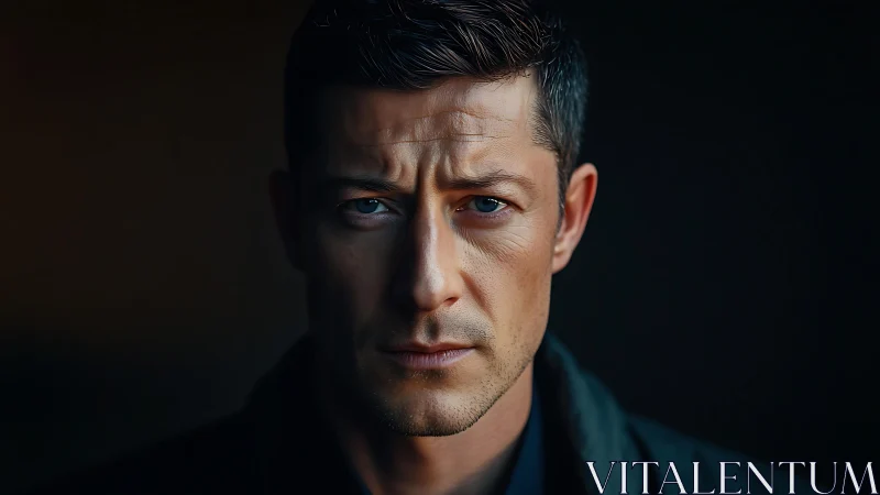 High-contrast male portrait with cinematic shallow depth of field.