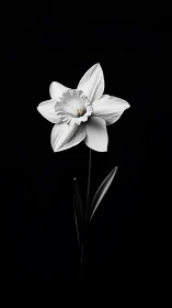 Daffodil bloom rendered in high-contrast monochrome botanical study