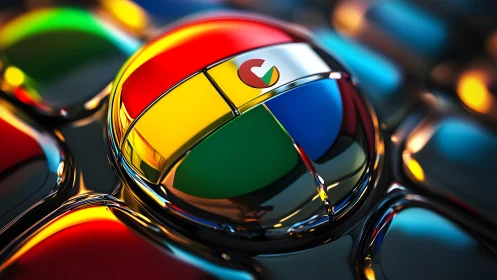 Chromed circular emblem with segmented primary colors design.