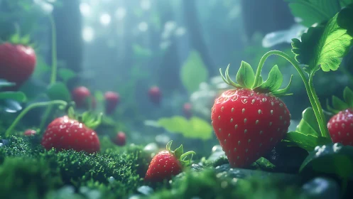 Rendered forest floor shows strawberries in shallow focus
