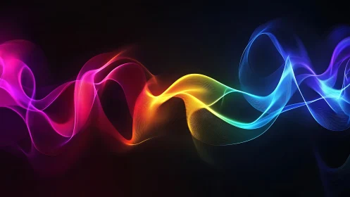 Spectral light waves form flowing multicolor gradient ribbons in motion