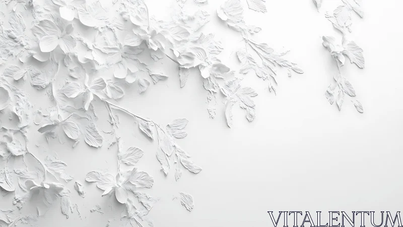 White sculpted floral relief casts soft shadows on wall