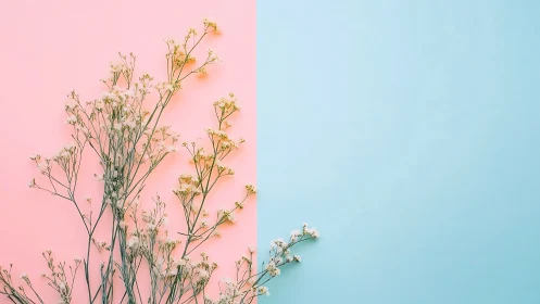Delicate Baby's Breath Flowers on Split Pink Blue Background