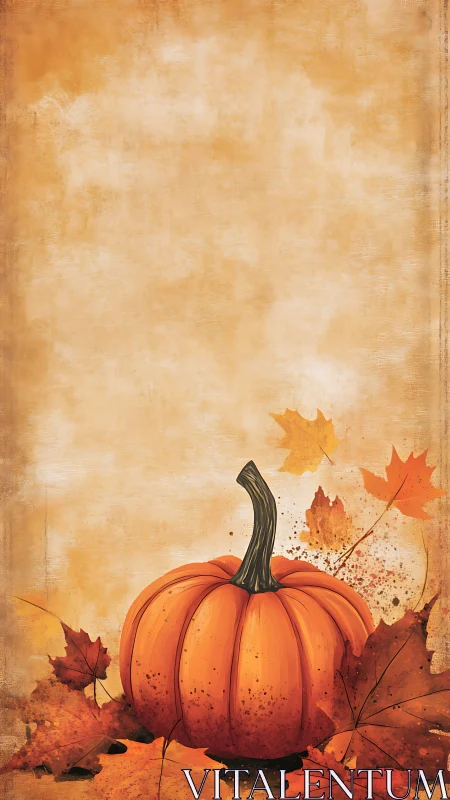 Autumn pumpkin illustration with textured rustic backdrop.