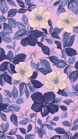 Floral Pattern with Blue and Cream Flowers on Pink Background