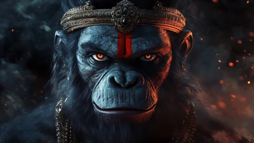 Highly detailed simian warrior deity with ornate crown rendering
