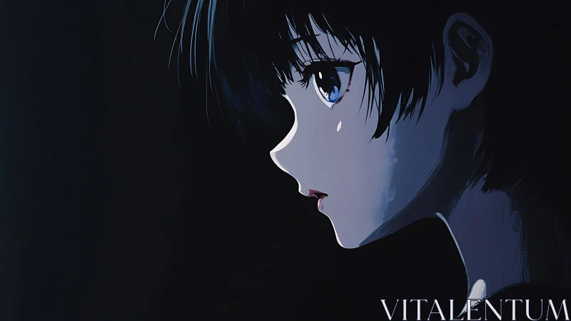 Soft moonlit profile holds a quiet moment of tender sorrow