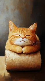 Gentle ginger kitten rests peacefully on a cozy paper roll