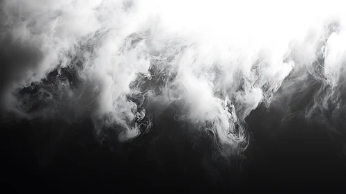 White smoke swirls drifting through deep black void.