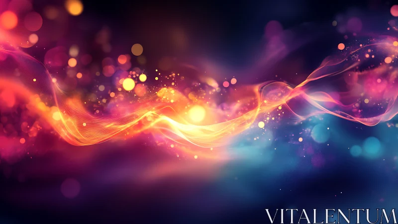 Spectral light waves with bokeh particles on dark gradient field.