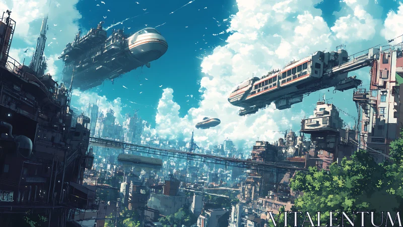 Dense vertical megacity with layered aerial transit infrastructure