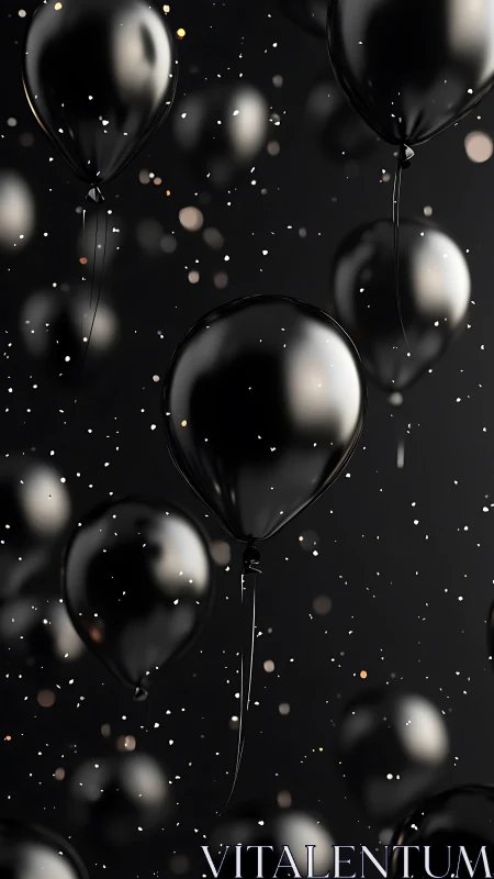 Black Balloons Float Through Starlit Darkness.