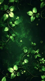 Glowing Green Flowers with Luminous Vines on Dark Botanical Background