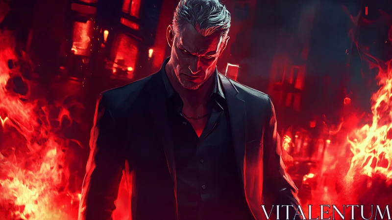 Midnight enforcer stalks through burning neon city streets