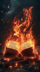 Burning Book Ignites with Powerful Flames and Light