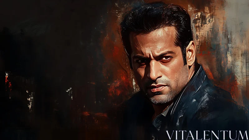 Brooding portrait in bold light and shadowed color storm.