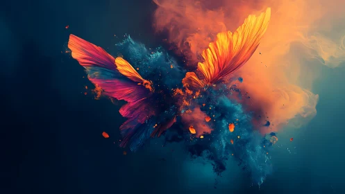 Color storms burst into winged flight across midnight air