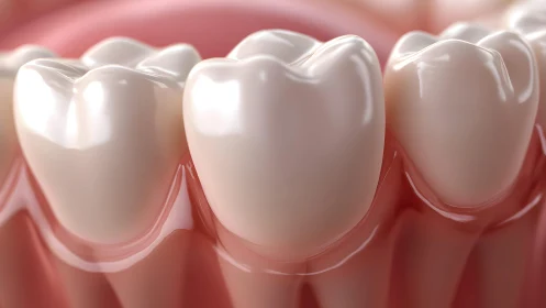 Close-up digital illustration of healthy molar teeth in gum tissue.