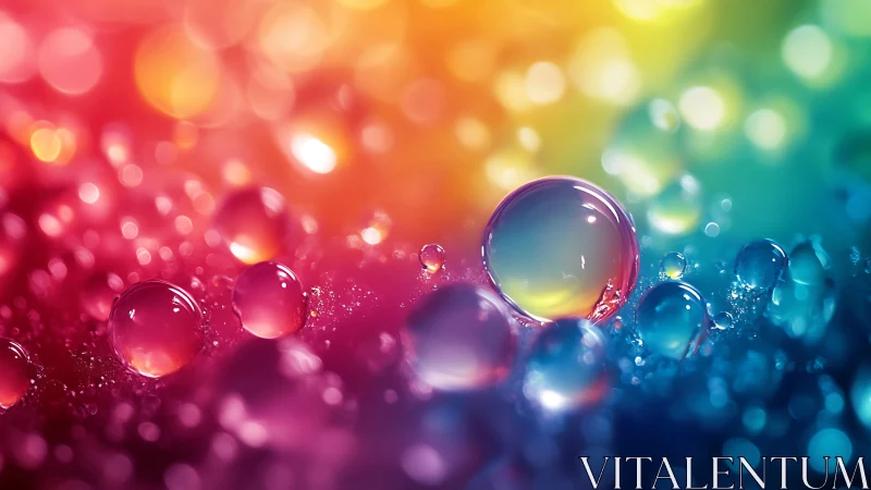 Macro view of water droplets on gradient color surface.