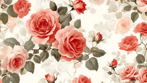 Floral composition with roses in red and pink tones on white background
