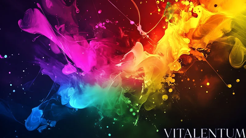 Colorful swirling paint clouds glow in a lively rainbow burst.