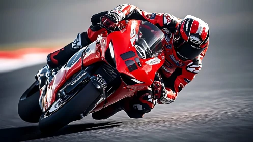 Superbike racer in deep lean angle on high-speed circuit