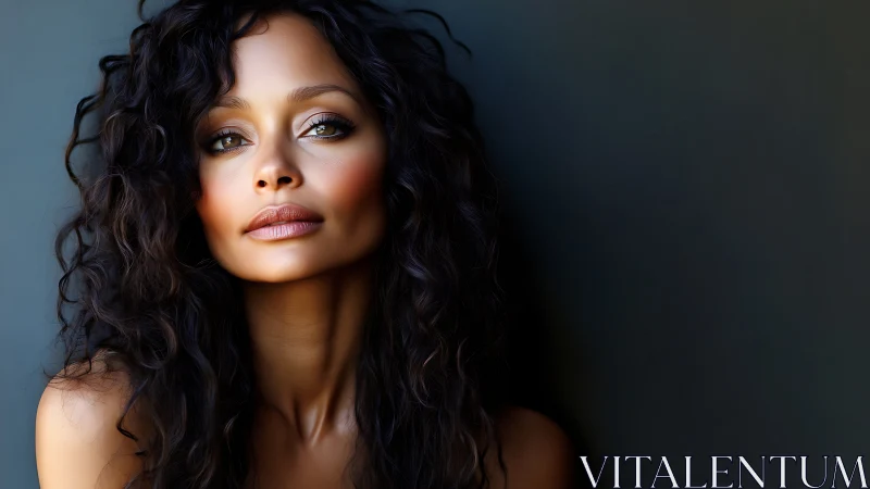 Soft-lit gaze lets curls and copper light quietly collide