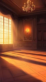Sunlit classical interior shows elongated window shadows