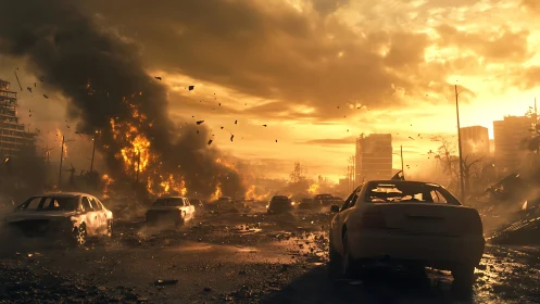 Cinematic urban explosion renders a sunset-bleached ruin