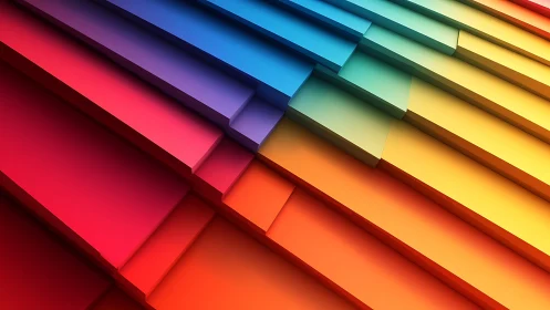 Layered diagonal panels in continuous rainbow color gradient.