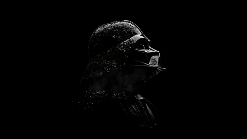 Cinematic dark profile of armored sci‑fi helmet silhouette.